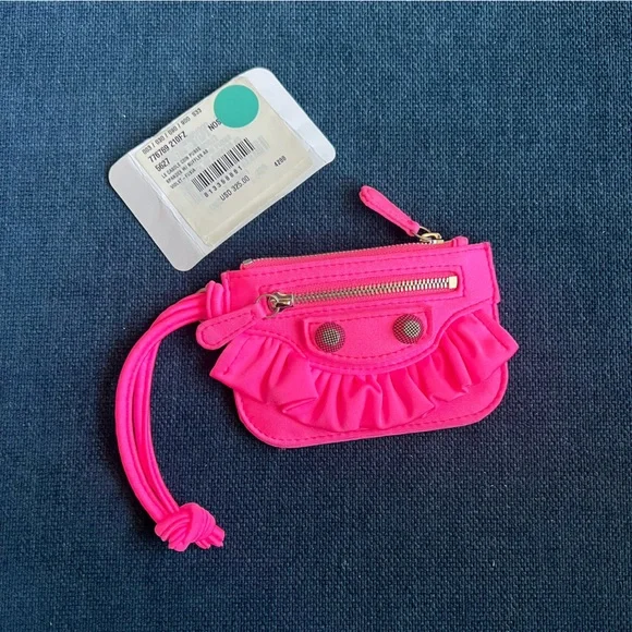 Balenciaga Hot Neon Pink Coin Pouch / Purse with Ruffles - NWT! Spandex - Violet - Picture 1 of 3